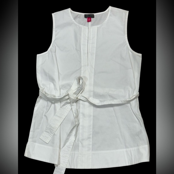 Vince Camuto Sz XS Blouse White Sleeveless Top V-neck Capsule Minimalist Classic - Picture 1 of 5